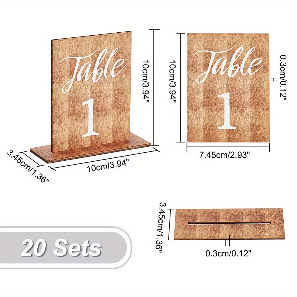 20pcs Elegant Flat Printed Wooden Table Number Cards，Dining Table Nameplates For Weddings, Banquets, Parties，Classic Design