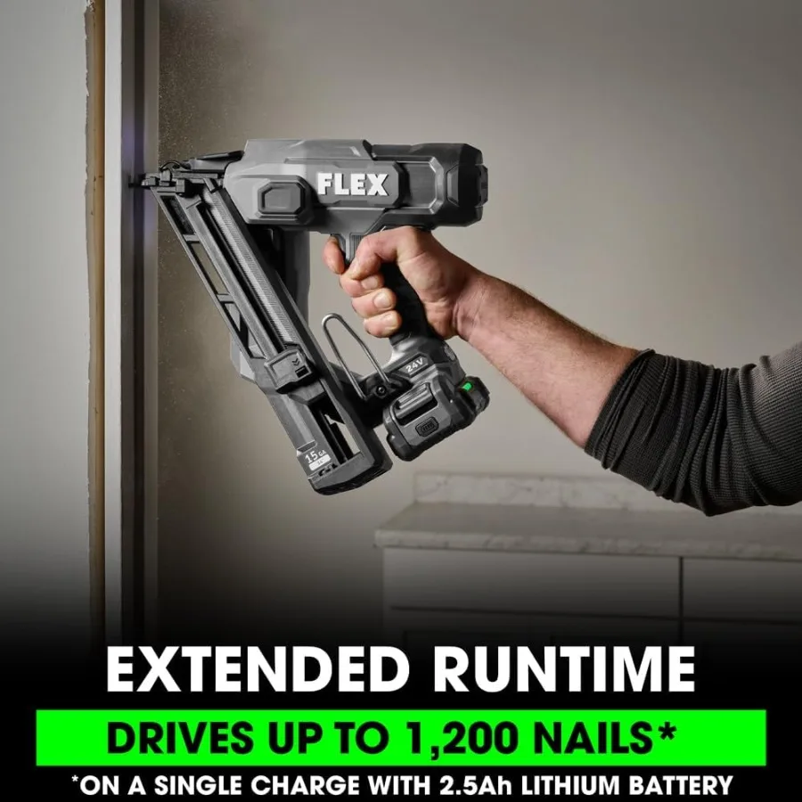 24 V bürstenloses, kabelloses 15 Gauge 1-1/4 Zoll bis 2-1/2 Zoll Nagler-Set mit abgewinkelter Oberfläche, 2,5 Ah Lithiumbatterie und 160 W schnell
