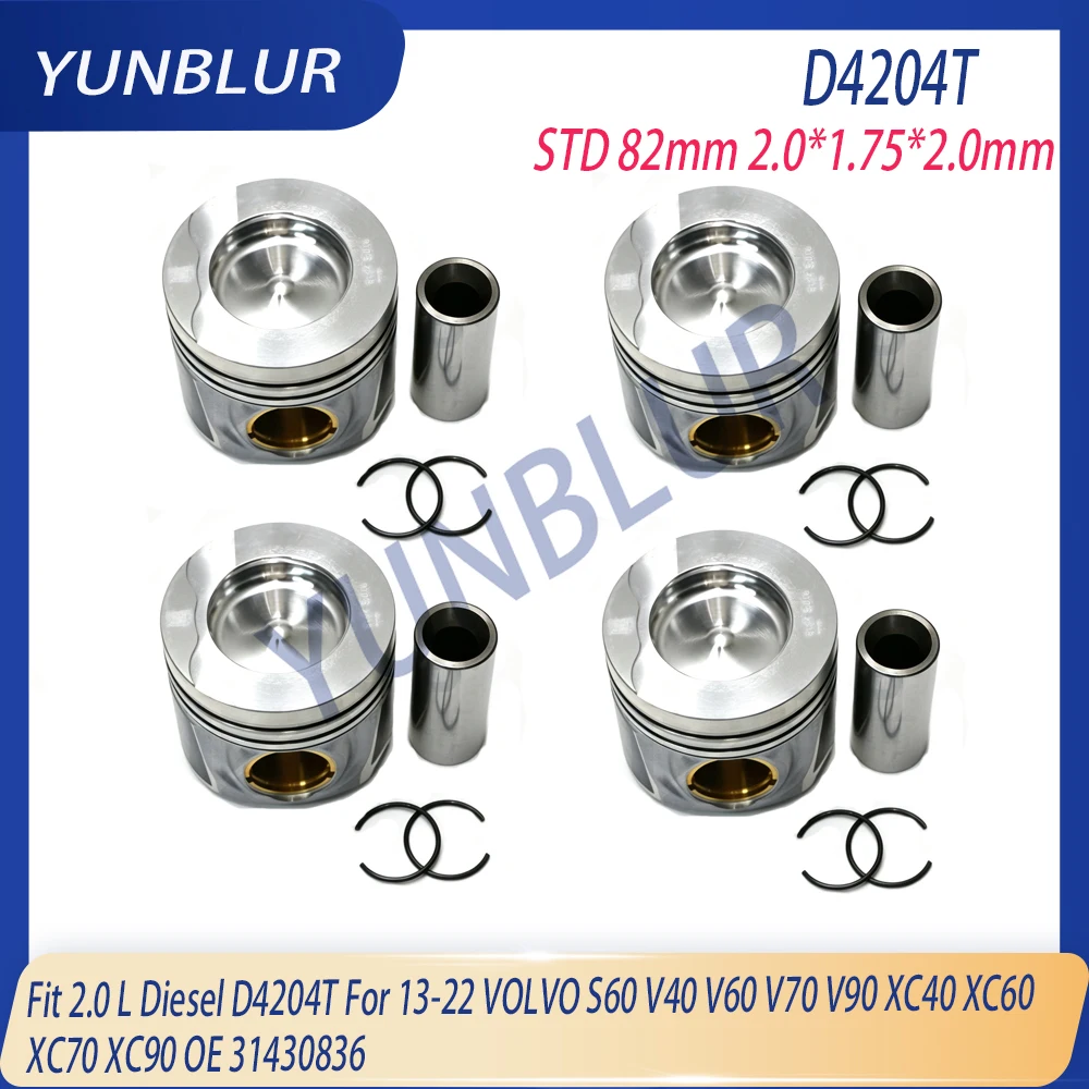 STD 0.25 0.5 Engine Piston & Ring Kit Fit 2.0 L Diesel D4204T For 13-22 VOLVO S60 V40 V60 V70 V90 XC40 XC60 XC70 XC90 31430836