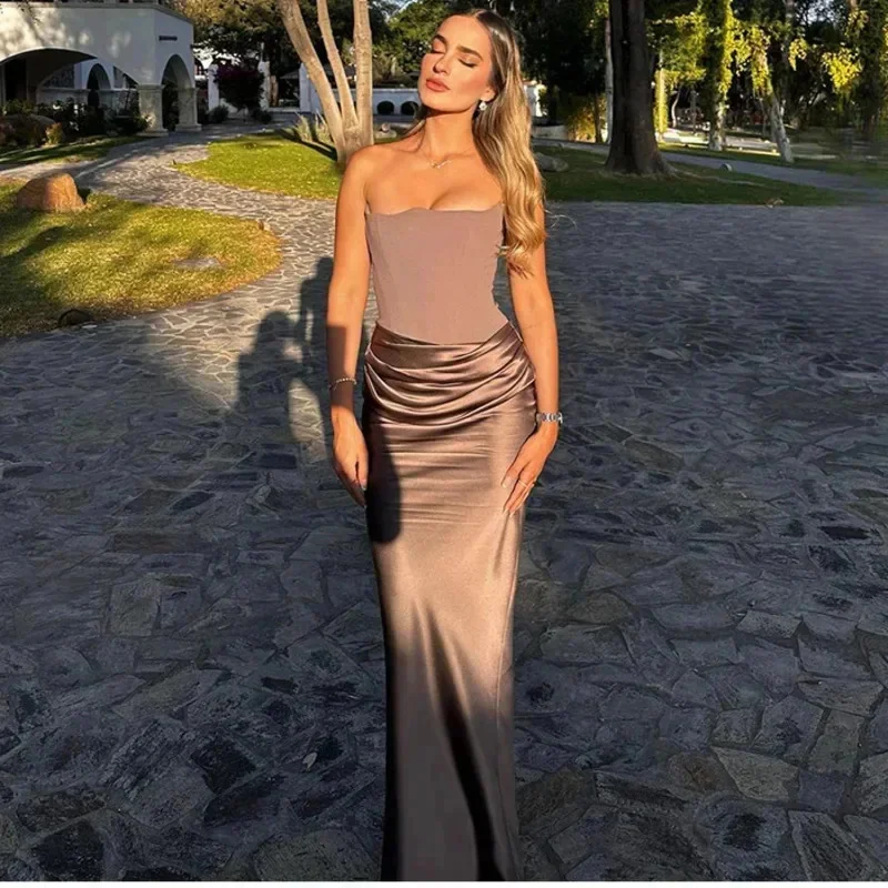 

Sexy Satin Corset Dress Women Fashion Strapless Backless Waist Ruched Wrap Slim Dresses Autumn Lady Evening Party Club Vestidos