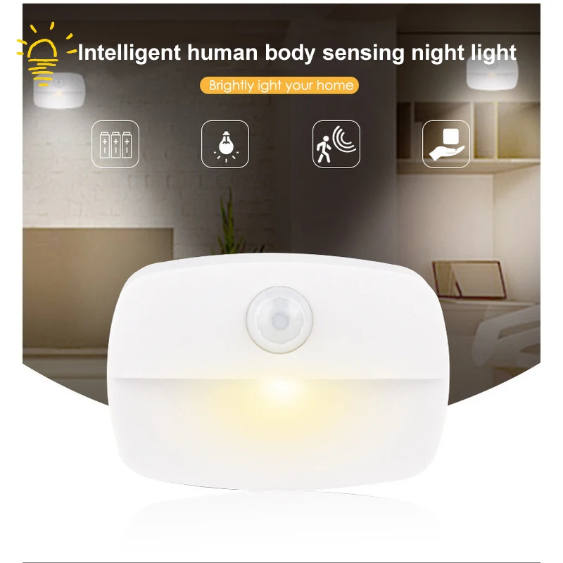 LED Motion Sensor Night Light With Batteries Powered Wireless Sensor Energy Saving Room Under Cabinet Light Body Induction Lamp