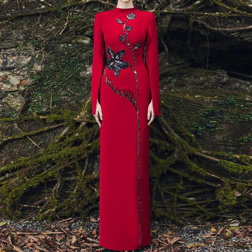 

Quality Socialite Dress Long Dress 2026 New Heavy Industry Beads Diamond-Embedded Split Sleeve Dress