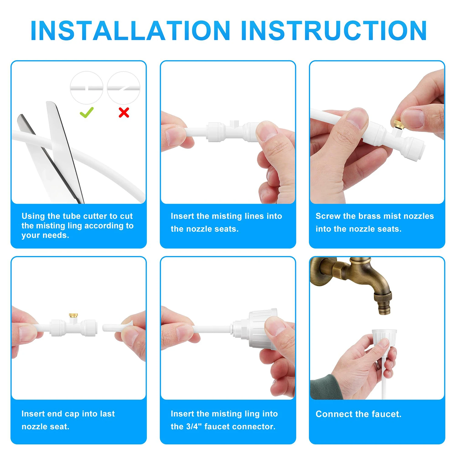 Misting Systems White, Outdoor Misting System for Cooling,  Mist hose + a Brass Adapter(3/4