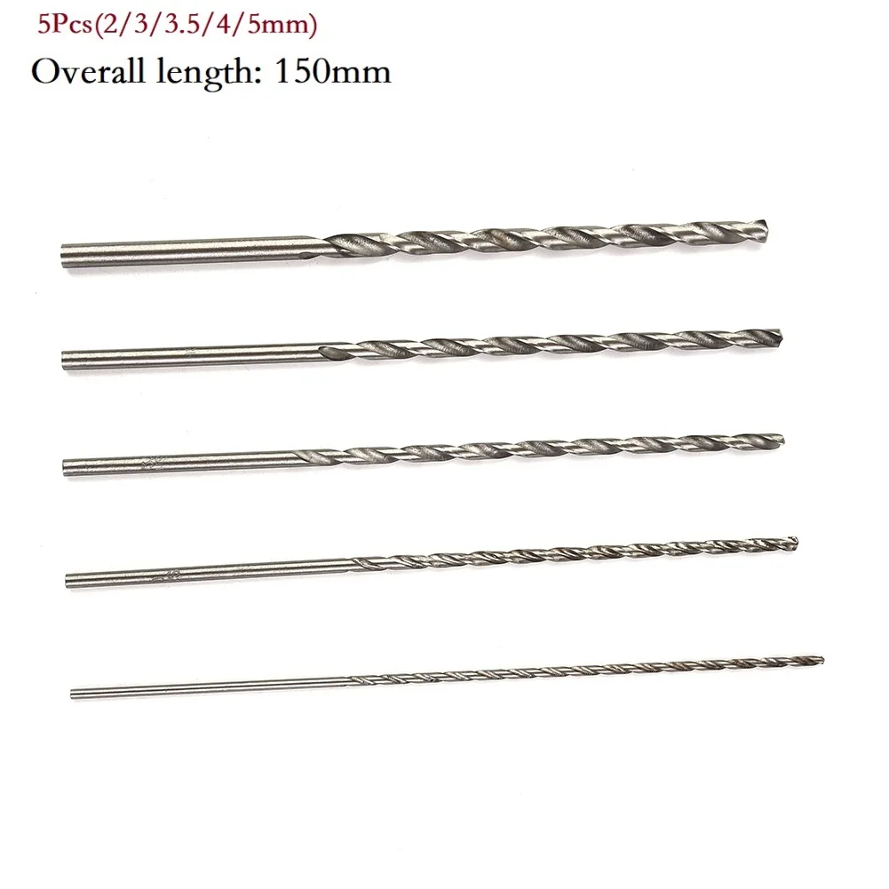 5Pcs Twists Drill Bits Set 2mm/3mm/3.5mm/4mm/5mm Extra Long High Speed Steel Drill Bit For Glass Metal Tile Concrete Hand Tools