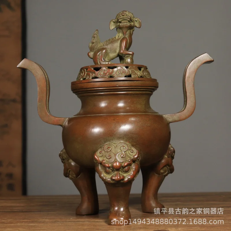 Pure Three Lions Foot Bridge Ear Sky Roar Incense Aromatherapy Burner Ornament Office Living Room Shop Copper Deco