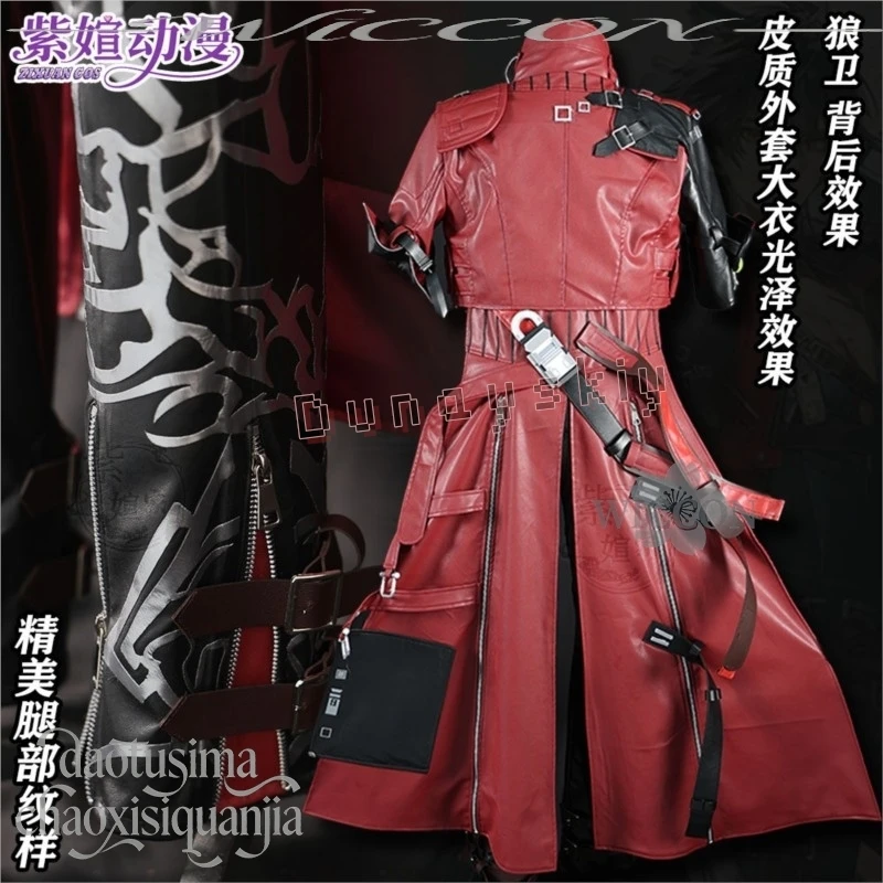 Anime Game Arknights Endfield Wulfgard Leather Cosplay Costume Stand Collar Cropped Biker Jacket Long Back Tail Cape Halloween view 4