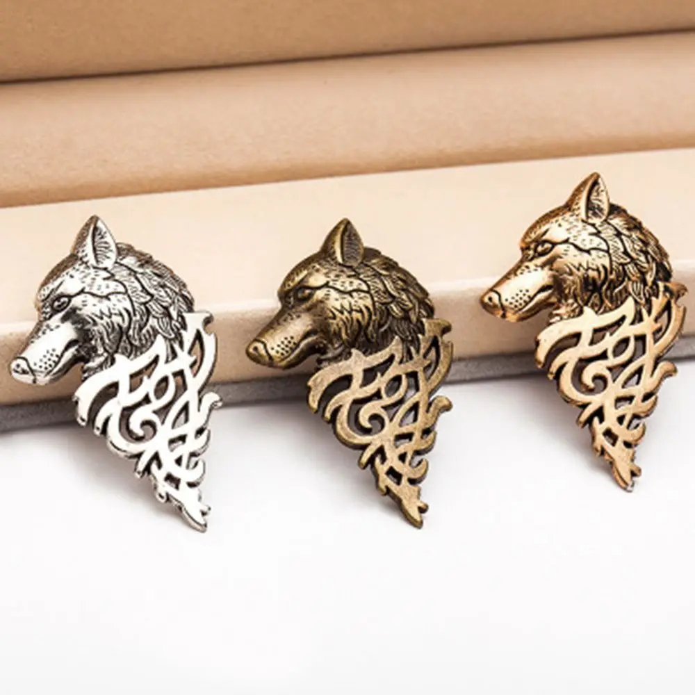 Nordic Lovely Retro Suit Accessory Viking Bronze Black Metal Lapel Pin Brooch Badge Wolf Head