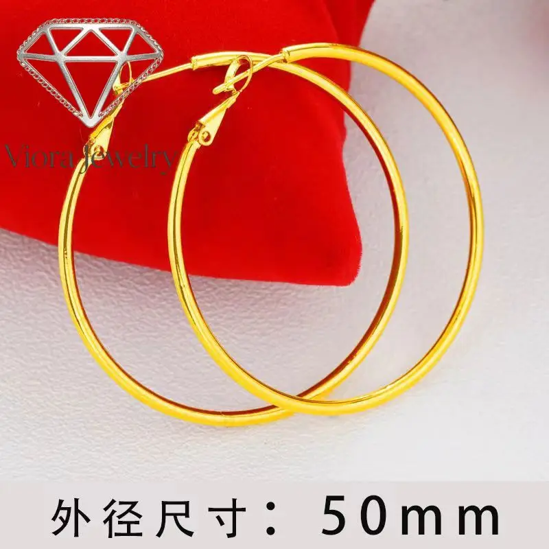 

Viora Jewelry 24K Gold AU999 Large Round Hoop Earrings Women's - Premium pure gold, classic versatile design, suitable for commu