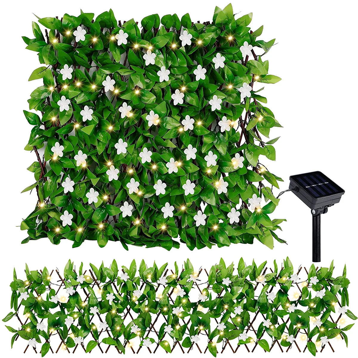 

Brand New Solar String Lights Expandable Fence Privacy Screen Artificial Ivy Hedge Fence For Outdoor Garden Backyard Balcony