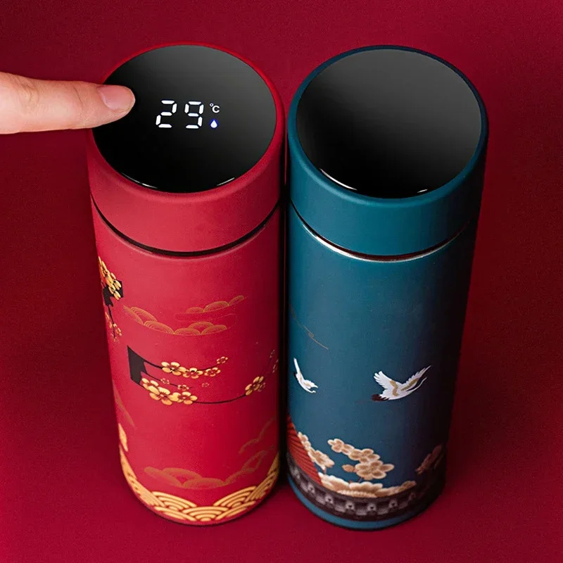 Portable Coffee Mug Stainless Steel Water Bottle Chinese Style Thermos Cup Temperature Display Vacuum Flask Drinking Kettle 0.5L