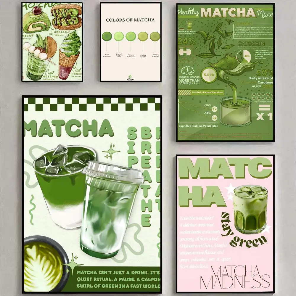 Póster de comida de Anime con sabor a Matcha, calcomanía artística de pared HD impermeable, decoración estética autoadhesiva para el hogar y la vida