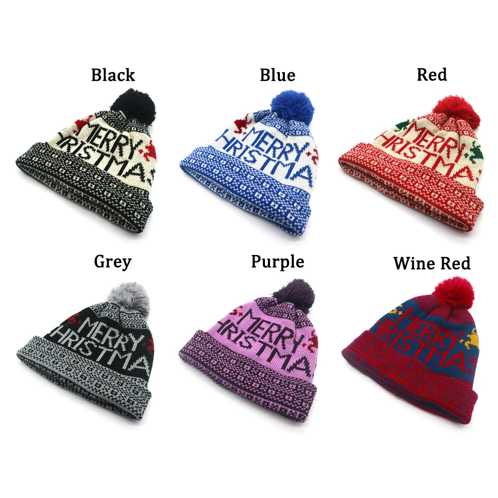 Fashion Winter Warm Chirstmas Knitted Hat Pompom Elk Knitted Beanies Valentine's Day Snowflake Warmer Bonnet Gift