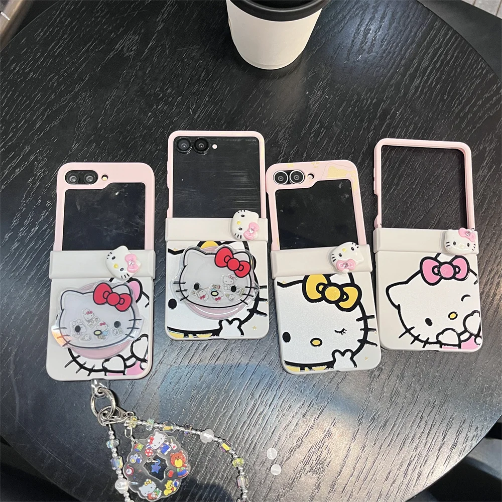 

Cute rotate Hellokitty Magnetic Stand phone case or Samsung Galaxy Z Flip 7 FE Z Flip 5 6 7 flip3 4 with chain protection Cover