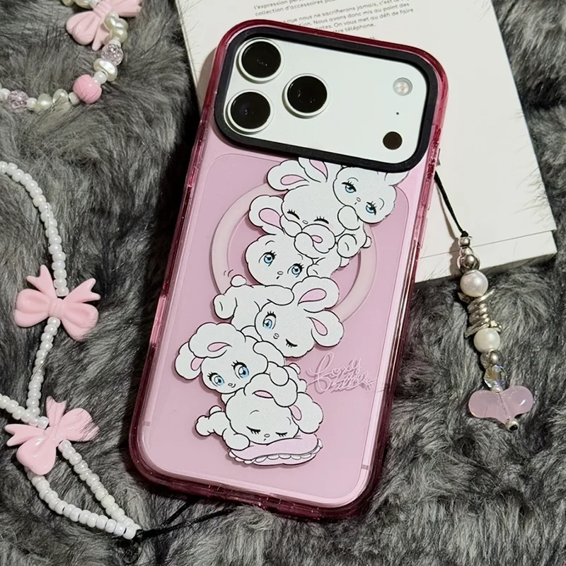 

Cartoon Rabbit Stacking Acrylic Phone Cover for IPhone 12 13 14 15 16 17 Pro Max Case for IPhone 17Air