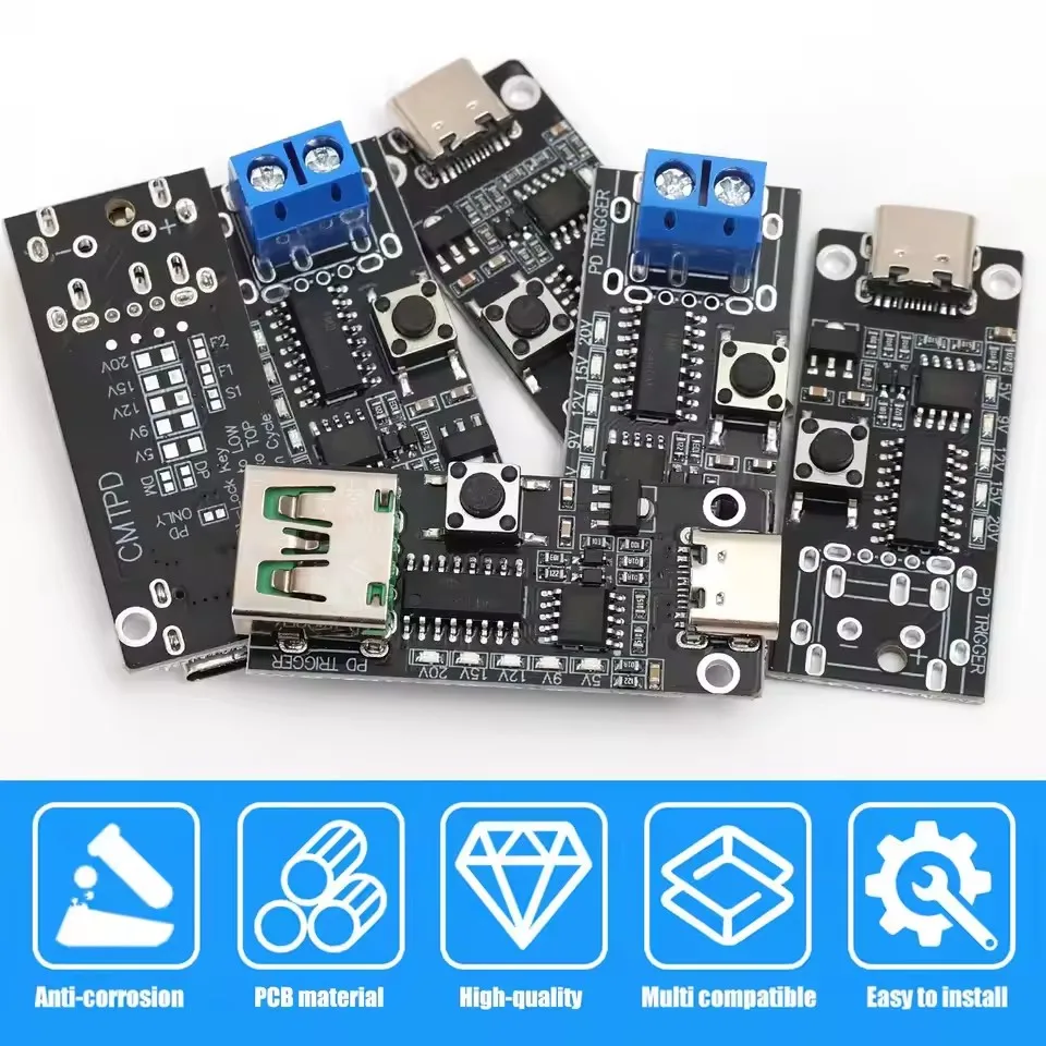 1-3PCS USB-C 5A PD Trigger Board Type-C Female Input To 5V 9V 12V 20V USB-A Port Output Adjustable Voltage Power Trigger Module - view 6
