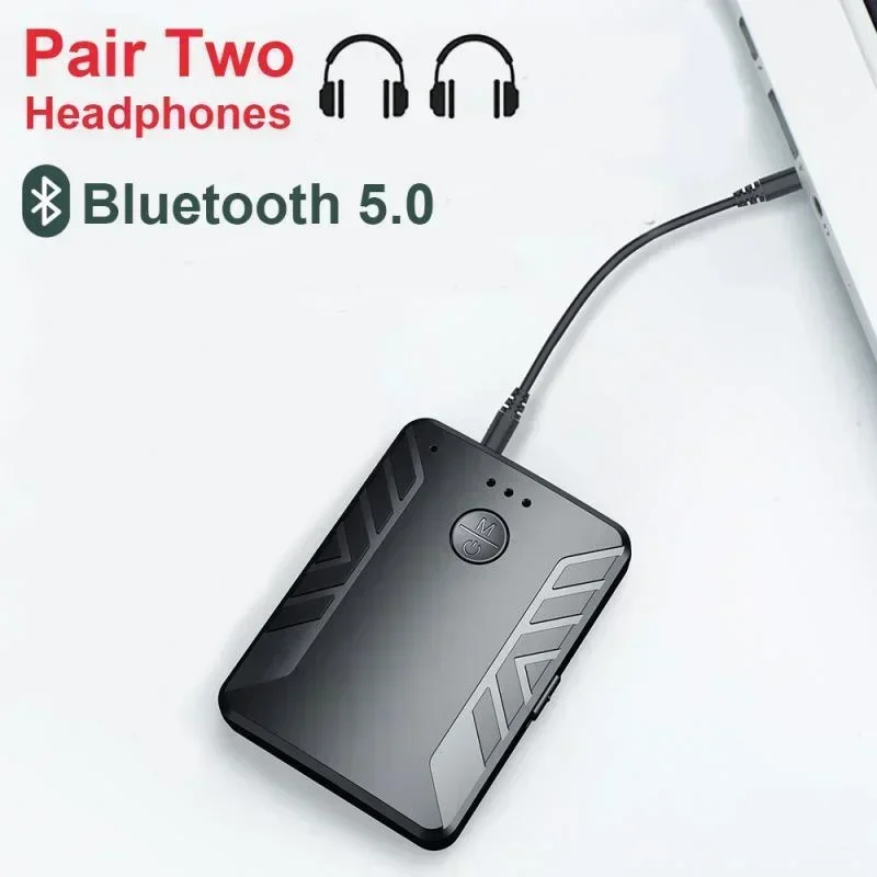 2-in-1 Bluetooth 5.0-adapter Ontvanger Zender voor hoofdtelefoon Sluit twee Bluetooth-headsets Stereo Audio 3,5 mm AUX T19 aan