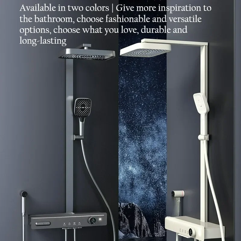Smart Digital Display Shower System Set Multi-Function Refined Copper Waist Spray with Ambient Lighting And Pressurize Function