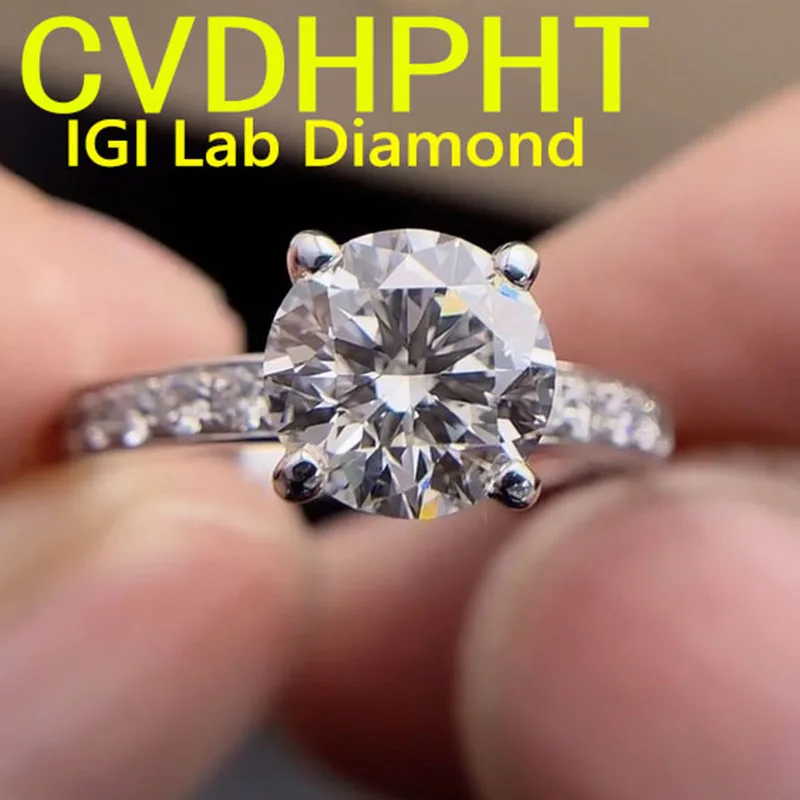 

1, 2, 3, 4 карата, настоящее твердое белое золото 14 карат, выращенное в лаборатории кольцо с бриллиантом IGI & GIL круглой формы D VS1, свадебное обручальное кольцо ﻿