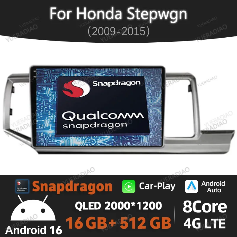 Android 16 Car Radio For Honda Stepwgn 4 2009 - 2015 Multimedia Stereo Video Player 2DIN BT GPS NAVI QLED Head Unit Qualcomm