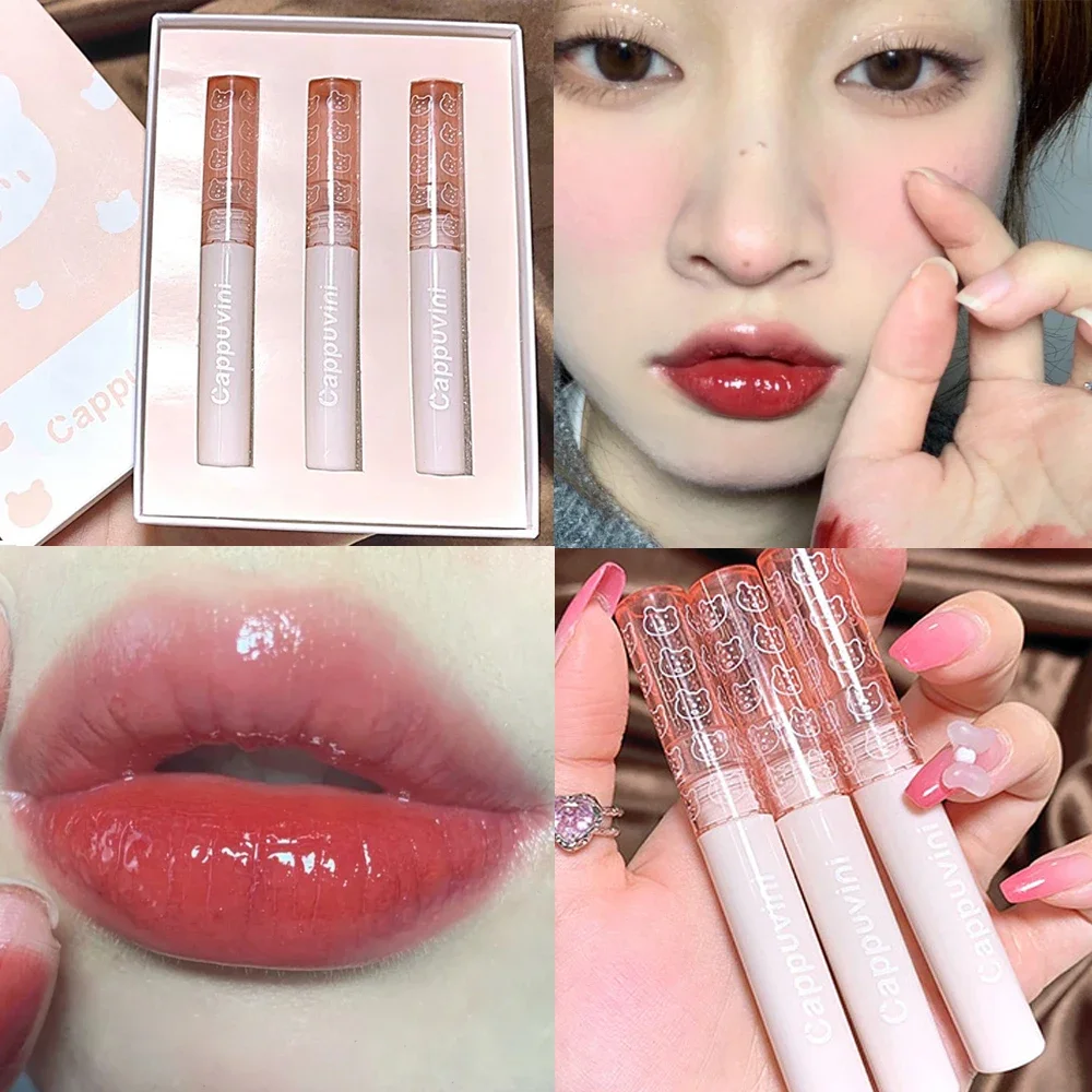 Mirror Water Lip Glaze Set Moisturizing Sexy Red Lip Tint Lipstick Makeup Longlasting Color Non-stick Cup Lip Gloss Cosmetics