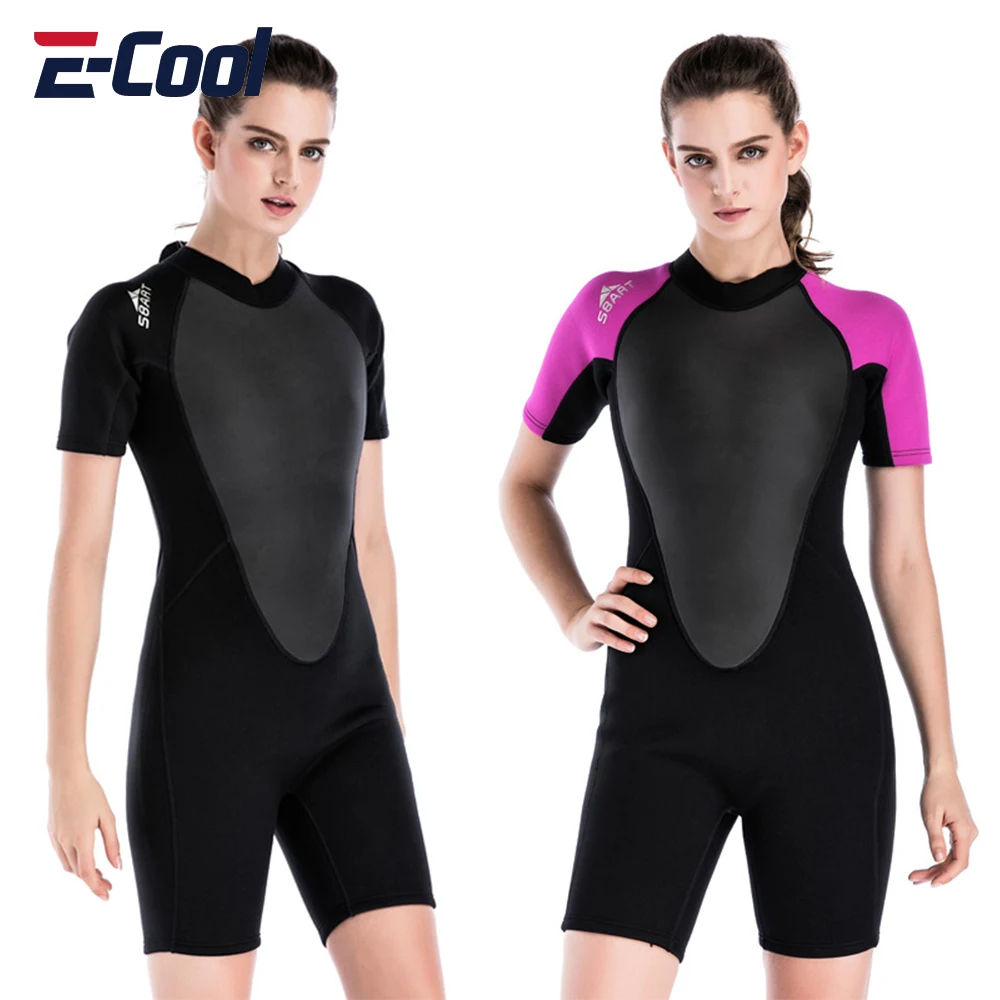 

2mm Women's Scuba Diving Suit One Piece Swimsuit Warm Short Sleeve Swim Snorkeling Surf Spearfishing Swimwear
