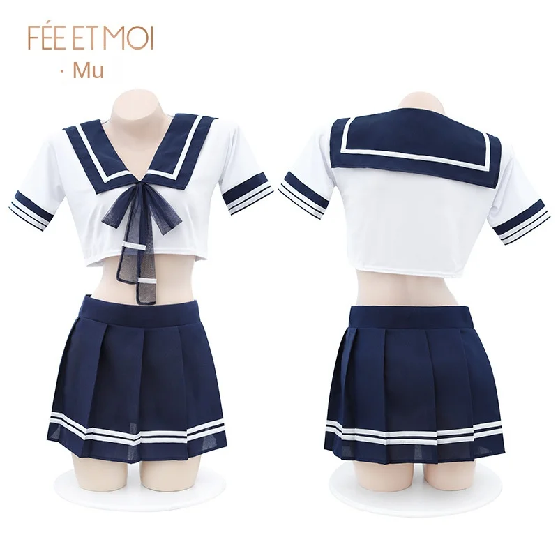 【Plus Size Lingerie】Pure Waist Revealing Student Uniform - Sexy Sailor Ultra Short Skirt Set - Alluring Nightwear