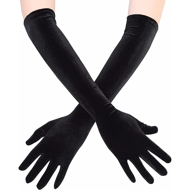 4-colors Classic Adult Black Burgundy Velvet Opera/Elbow Stretch Finger Long Women Wedding Party Dress Gloves Matching Costume