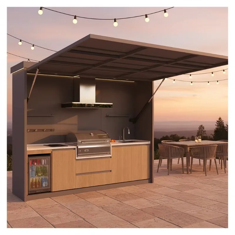 Conjunto de Cocina Portátil Plegable Personalizable para Exteriores con Parrilla para Asar y Mini Refrigerador para Campamentos y Viajes