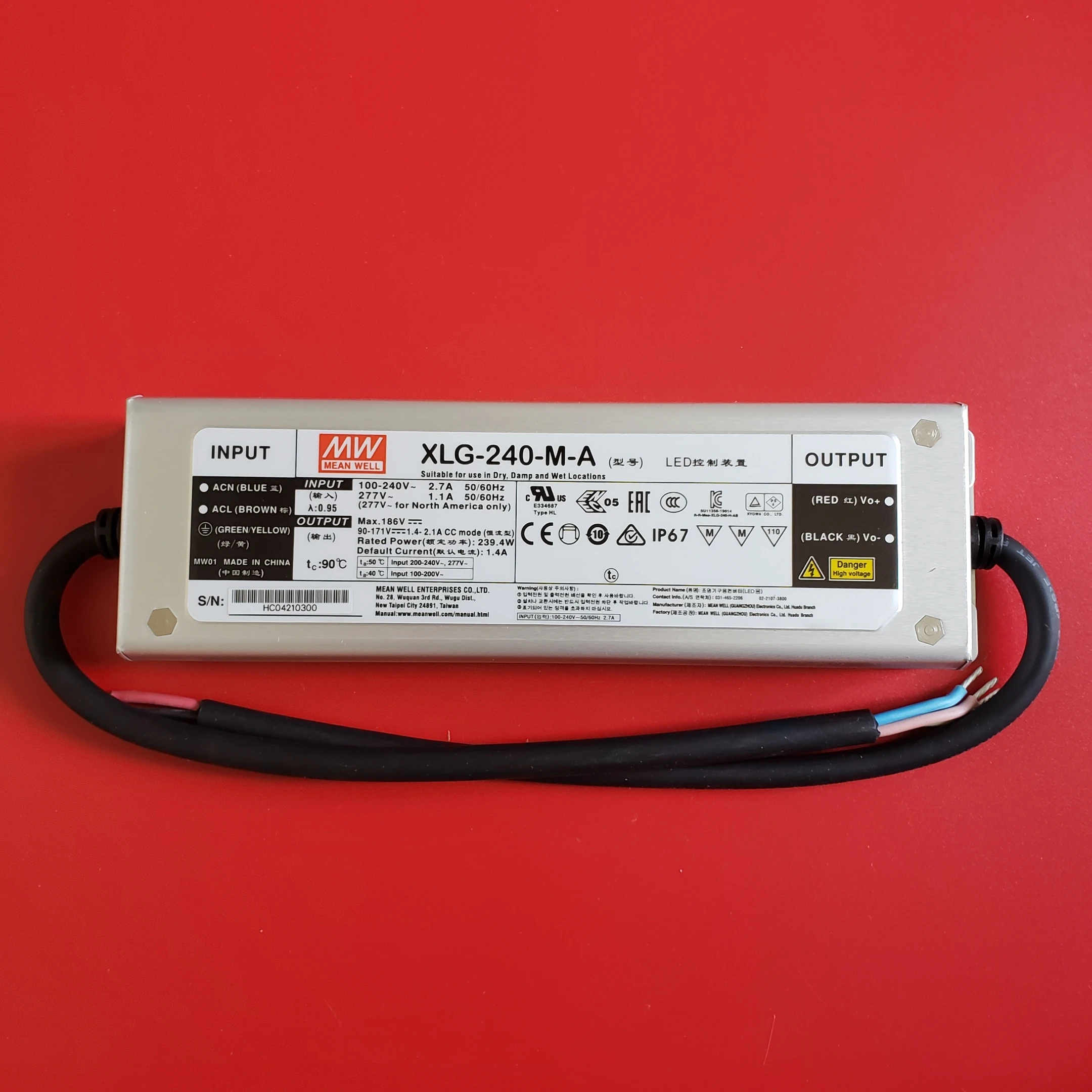 MEAN MELL XLG-240-L/H/M A/AB Type 240W Constant Voltage + Constant Current LED Driver