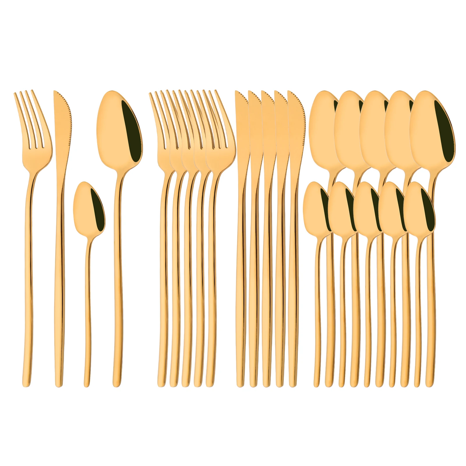 

24Pcs Gold Dinnerware Cutlery Set 18/10 Stainless Steel Tableware Set Knife Fork Spoon Flatware Set Dishwasher Safe Silverware