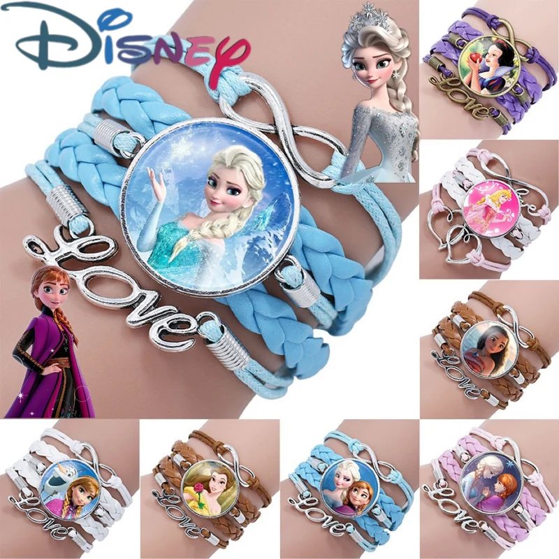 Disney Princess Bracelet Frozen Elsa Anna The Little Mermaid Cinderella Wristband Jewelry for Women Girls Christmas Gifts Toys