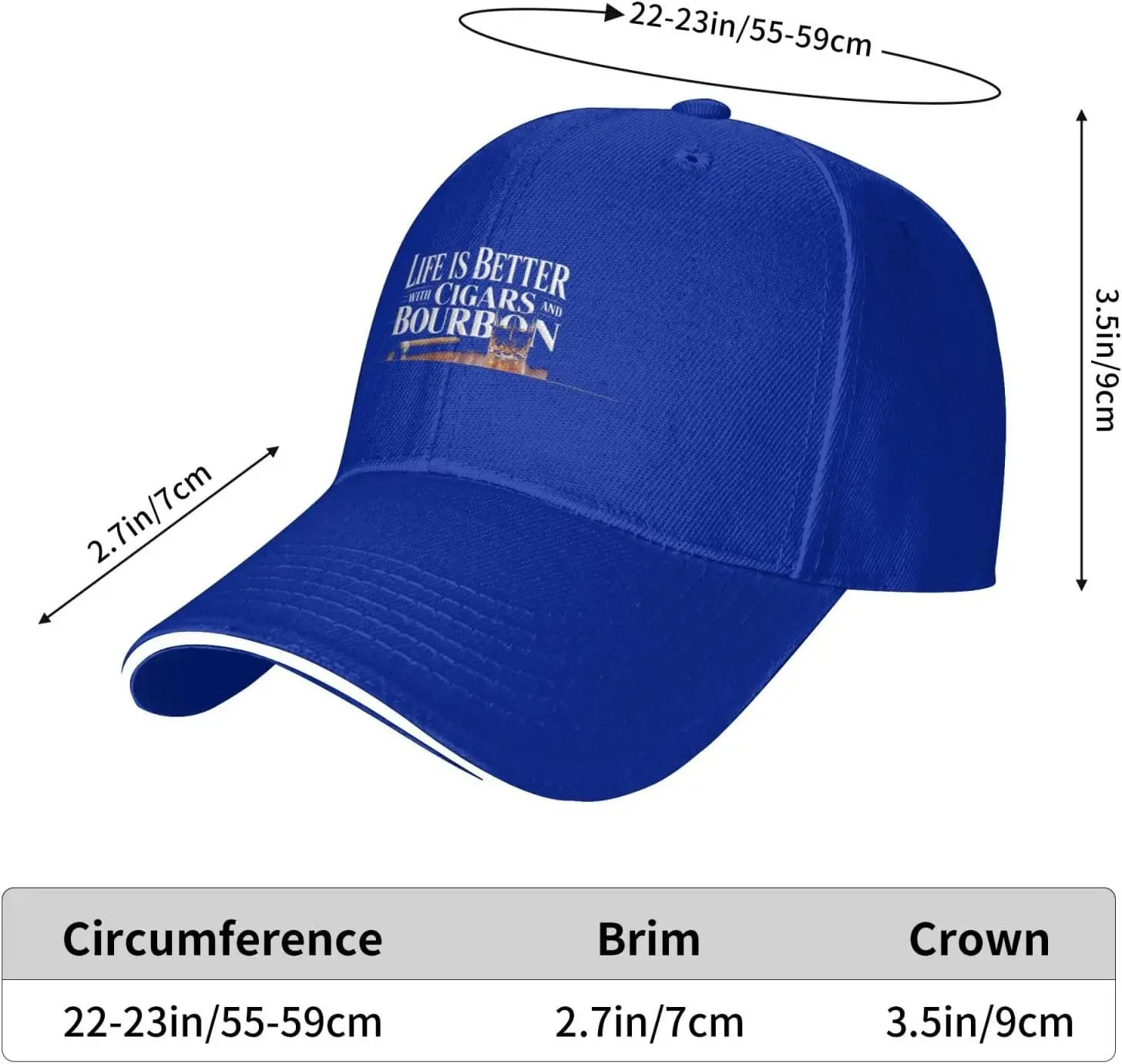 Cigars and Bourbon Life Better Baseball Cap Polyester Casual Sports Adjustable Hat Unisex