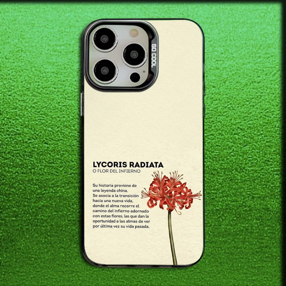 แมงมุมสีแดง Lily ดอกไม้ของนรกเคสโทรศัพท์สําหรับ iPhone 16,15,14,13,12,11,Mini,Pro,MAX สีเทาซิลิโคนปกสีดํา