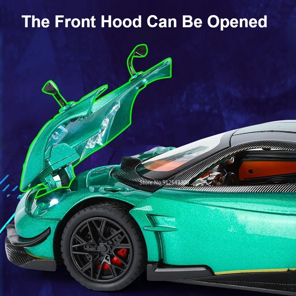 Coche deportivo PAGANI Huayra BC a escala 1:24, modelo de juguete de Metal fundido a presión, absorción de impacto, sonido, luz, vehículos extraíbles para niños, regalos