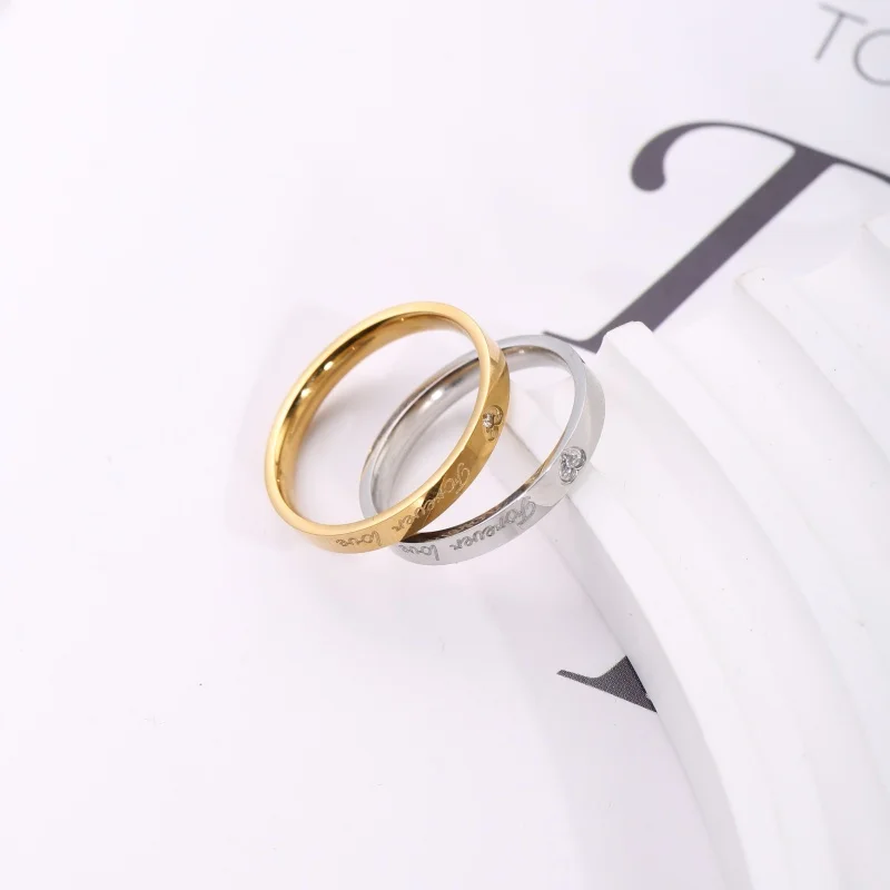 1 piece stainless steel plated with 18k gold Foreuer love engraved heart-shaped imitation diamond ring, simple and romantic with engraved English letters symbolizing eternal love, couple's ring, minimalist and versatil