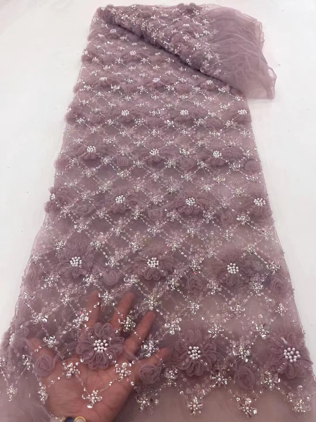 2023 Explosive heavy industry nail beads sequin beads 3D lace mesh yarn, high-end socialite retro dress evening dress 5 size