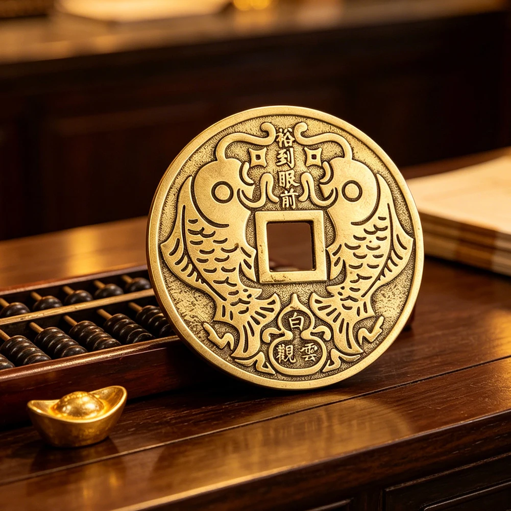 7.8cm Large Brass Feng Shui Coin Zhen Zhai Zhi Bao Bagua Dragon Lucky Anchor Zhao Cai Jin Bao Lucky Charm Home Car Hanging Decor
