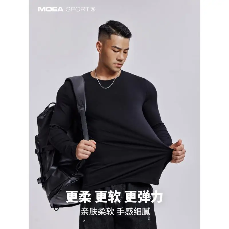 DROZENO Long-sleeved T-shirt Men's Pure Cotton Clothes Slim-fit Inner Base Shirt Top Solid Color