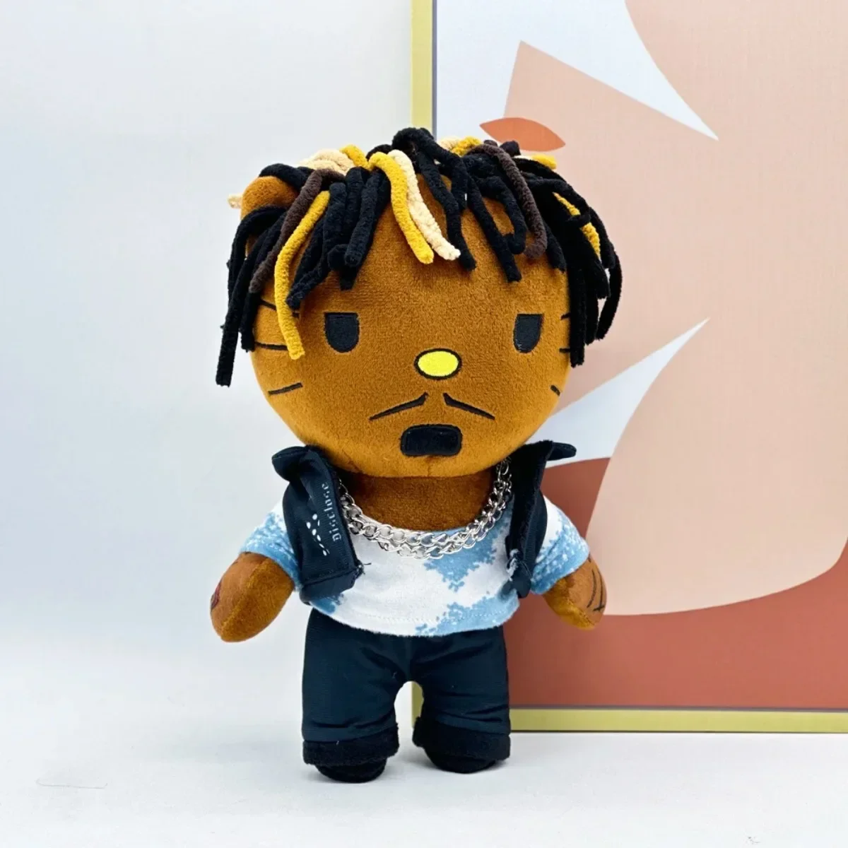 1Pcs Rapper Kitty Juice WRLD Plush Doll Braided Head Vest Boy Figure Stuffed Toys Cute Boys Girls for Christmas Gift 25cm