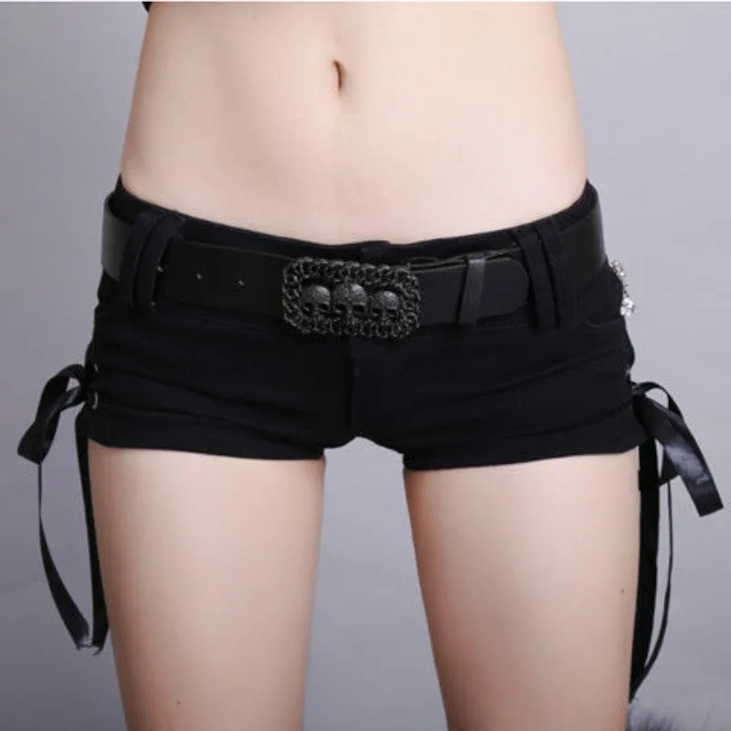 여성 크로스 스트랩 블랙 로우라이즈 데님 숏팬츠 Y2K 슬림 핫팬츠 슈퍼 부티 숏팬츠 나이트클럽