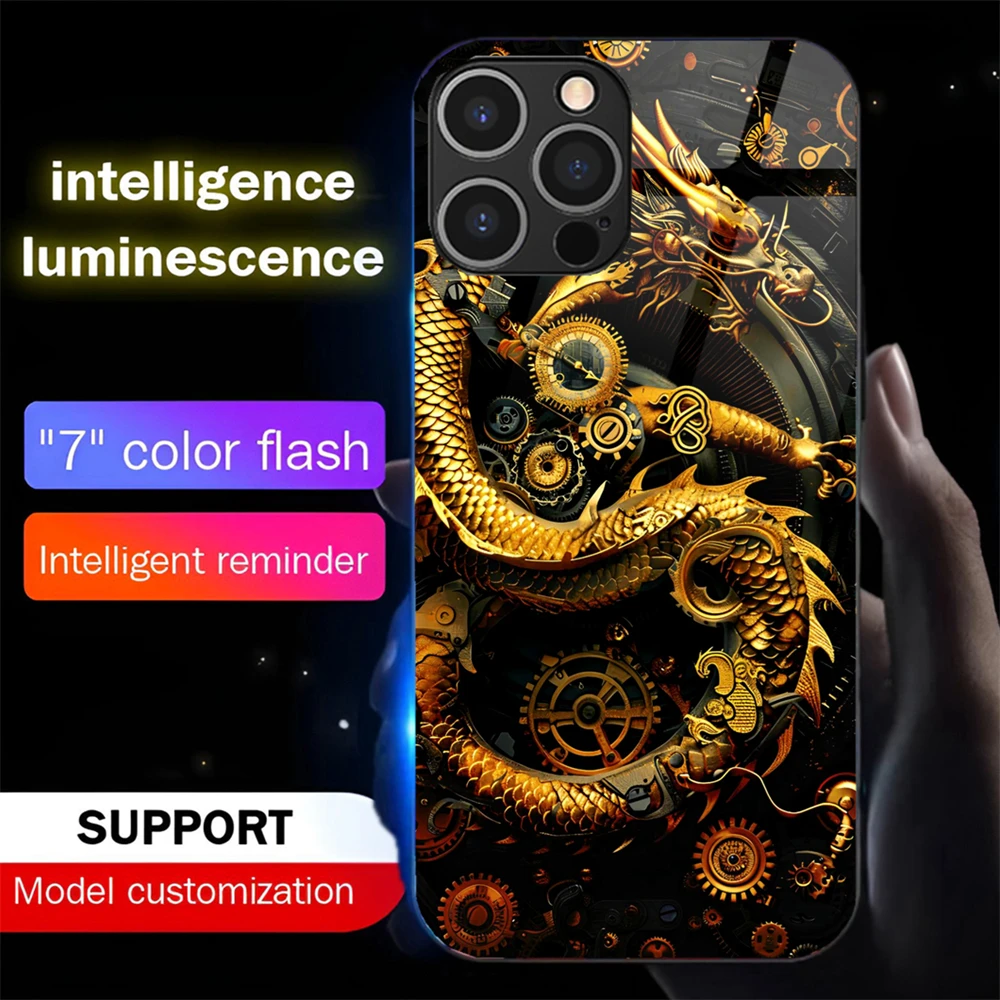 

Dragon Circles Led Light Phone Case Call Flash Glitter Cover For Samsung S25 S24 S23 S22 S21 S20 FE Plus Ultra