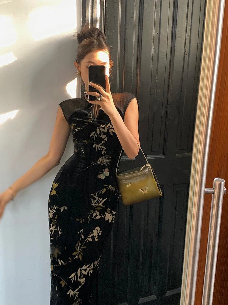 

XiaoLi Zhang BiChen New Chinese Sle Velvet Floral Print Summer Dr Slimming Wrap around Skirt High Waist National Trend