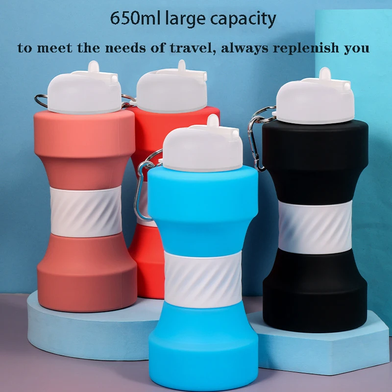 

650ml Large Capacity Sports Silicone Water Bottle Creative Foldable Fitness Dumbbell Water Cup Home User Outside Water Bottle