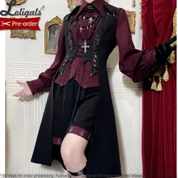 Retro Gothic Ouji Lolita Long Vest / Medieval Straight Shorts / Wine Red Shirt ~Red and Black 4.0 by Princess Chronicles