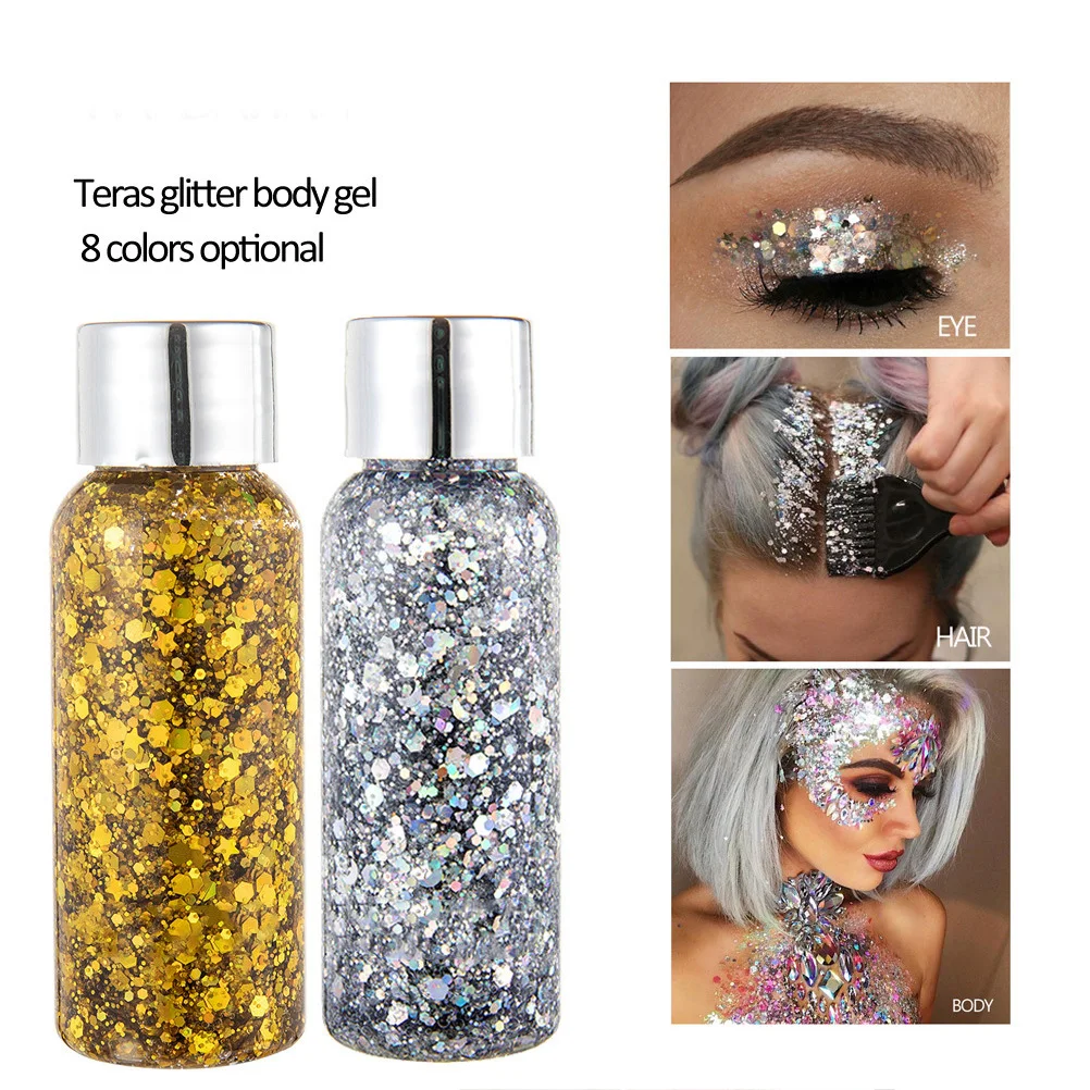 1 ボトル チャンキー グリッター ボディ ジェル レインボー ラスター ポータブル ホリデー ナイト パーティー 日常使用 顔装飾用