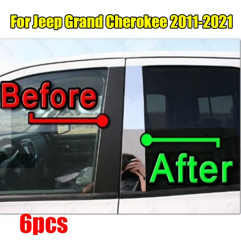 6PCS Chrome Pillar Trim Door Cover Mirrored Post For Jeep Grand Cherokee 2011-21