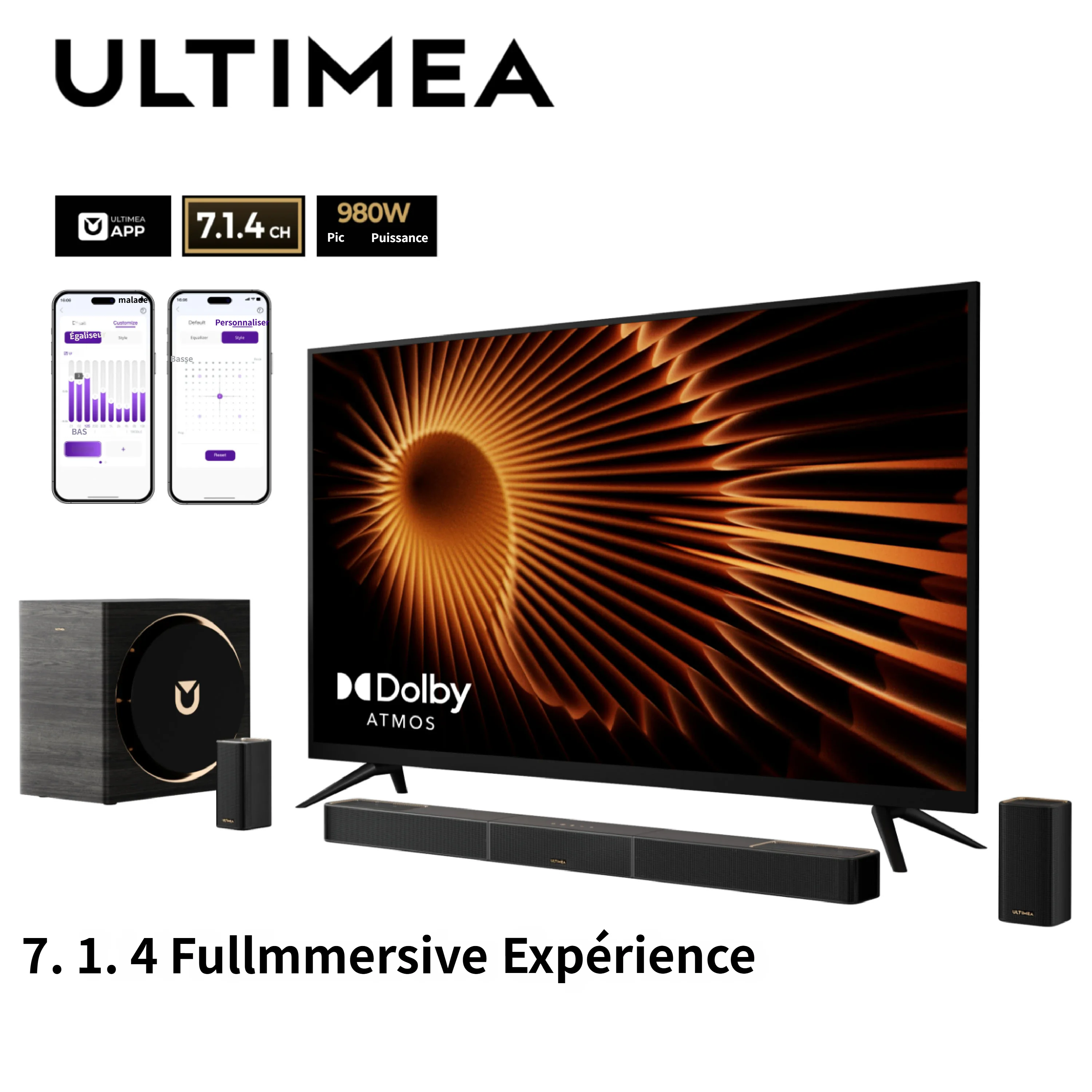 ULTIMEA Skywave X70 7.1.4ch Barre de Son TV sans Fil Système Surround avec Dolby Atmos, Caisson de Basses sans Fil 10 ULTIMEA Skywave X70 7.1.4ch Barre de Son TV sans Fil Système Surround avec Dolby Atmos, Caisson de Basses sans Fil 10