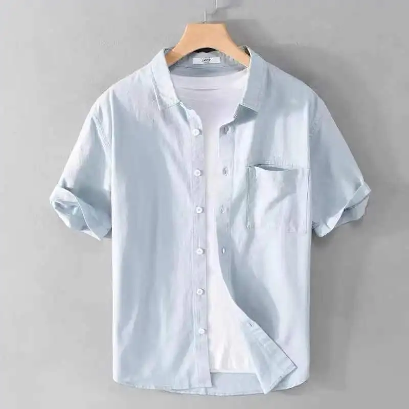 

2053 Summer New Short-sleeved Shirt Trendy Men's Japanese Niche Simple Fashionable and Versatile Casual Thin Style