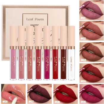 8-Piece Set of Matte Liquid Lipsticks and Lip Glazes - Waterproof, Non-Stick,…