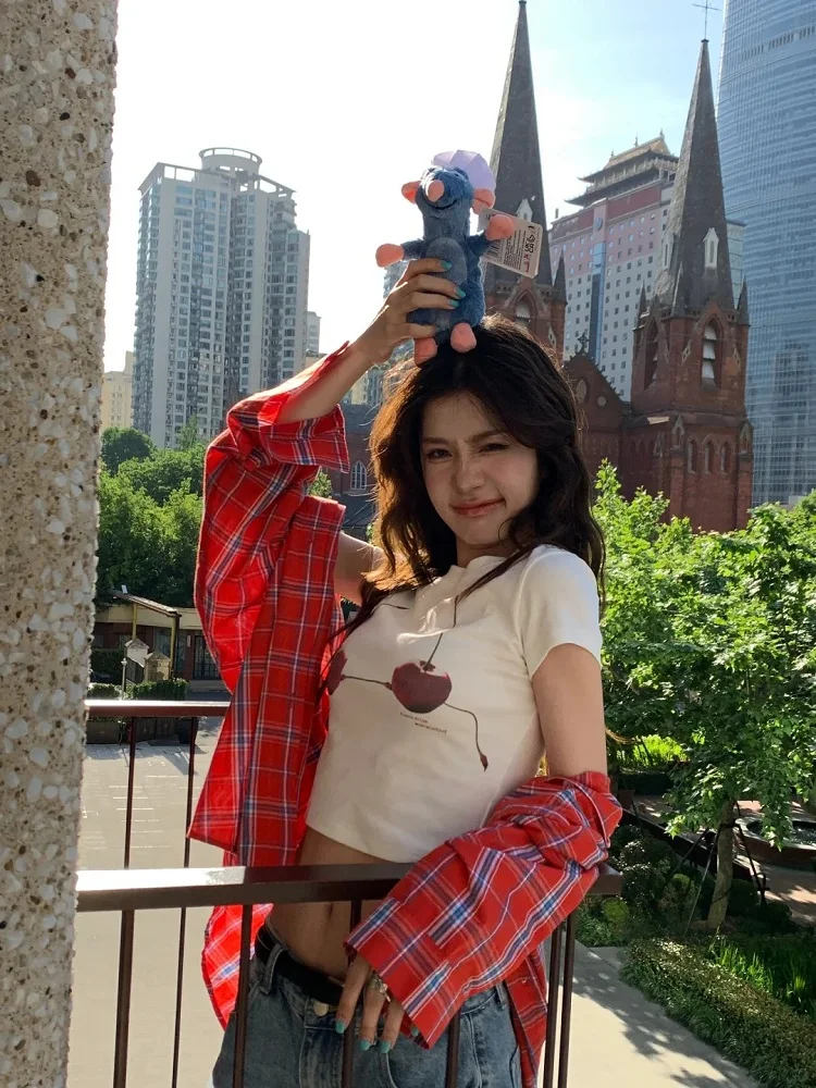 

Retro American Red Plaid Women's Long Sve irt Spring Autumn New Lazy Sle Loose Coat Sun Protection Korean Sle Button...